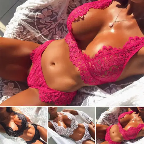 2018 женское сексуальное кружевное вязаное белье комплект без подкладки кроп топ