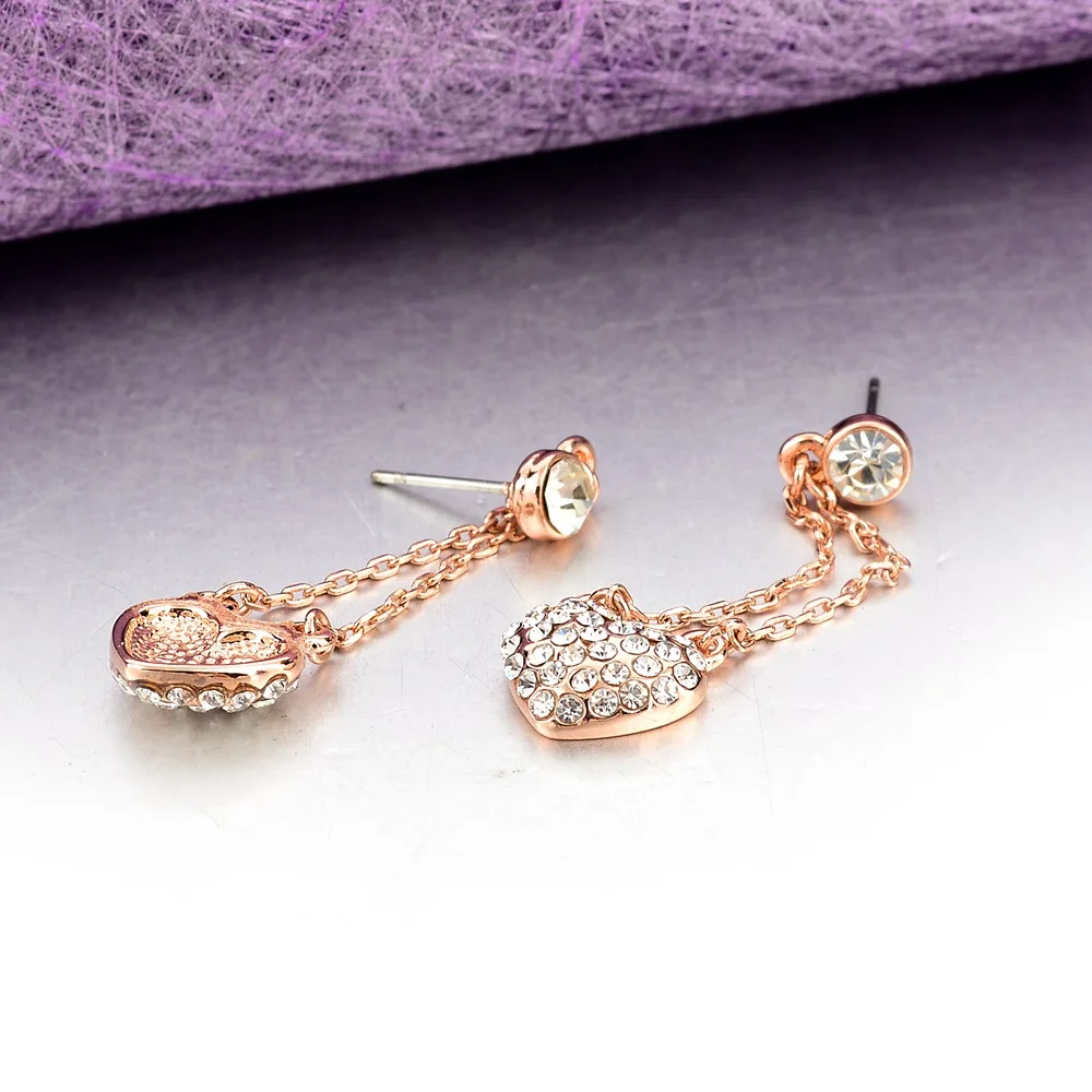 

CHICVIE Vintage Gold Color Crystal Heart Drop Earring for women Love Long Statement Earrings fashion Jewelry Ser160009