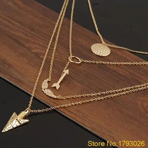 Золото панк Крылья Ангела стрелы кристалл многослойных ожерелье 4TIK|pendant necklace|angel
