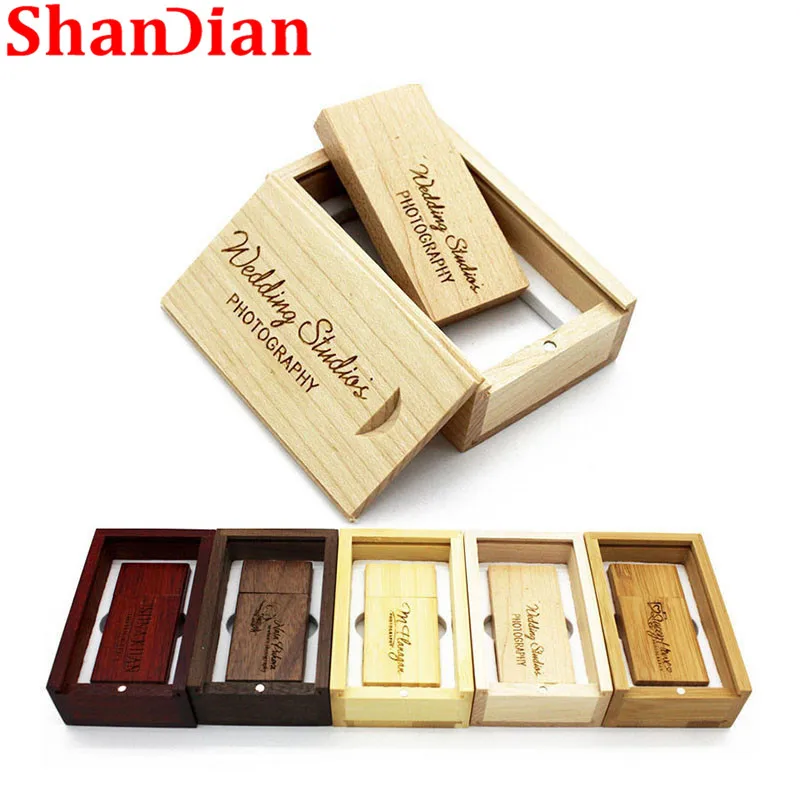 SHANDIAN(более 10 шт. бесплатный логотип) деревянный USB флэш-накопитель+ коробка Флешка 16 ГБ 32 ГБ 64 ГБ Пользовательский логотип для фотографии свадебный подарок
