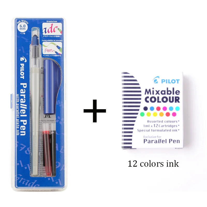 Blue with 12 ink Пилот перьевая ручка художественный фонтан Готический арабский каллиграфия с 12 цветов чернильные картриджи 1,5 2,4 3,8 6,0 мм - Цвет: Blue with 12 ink