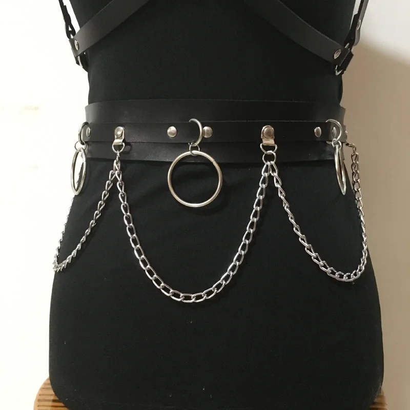 BELT Новые женские черные широкие из искусственной кожи поясной ремень с металлической цепочкой нагрудный ремень ночной клуб украшение для женщин - Цвет: BELT