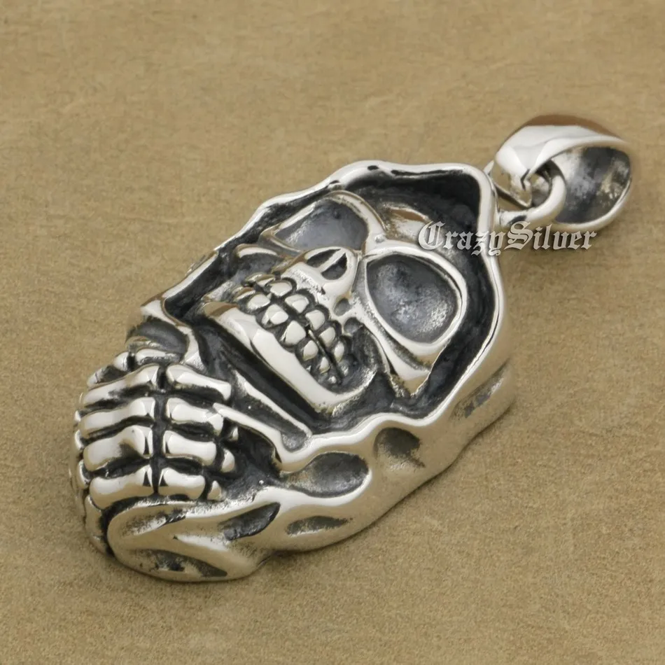 Huge 925 Sterling Silver Skull Mens Biker Rocker Punk Pendant 9V028 | Украшения и аксессуары