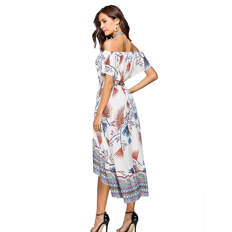 2018 Новое Женское Макси-платье в стиле бохо шифоновое пляжное платье с коротким