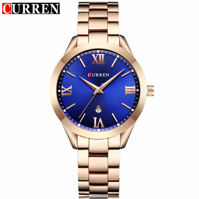 rose blue Curren часы Роскошные женские стальные кварцевые часы модные повседневные женские часы Элегантные часы наручные часы relogio feminino 9007 - Цвет: rose blue