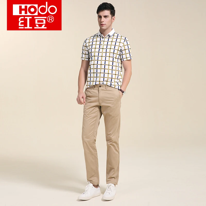 Hodo 2018 New Brand Men Polos Shirts Sleeve Print Office Plaid Slim Fashion Simple Cotton Men's Tops Tees Shirt HWB7T6483 | Мужская