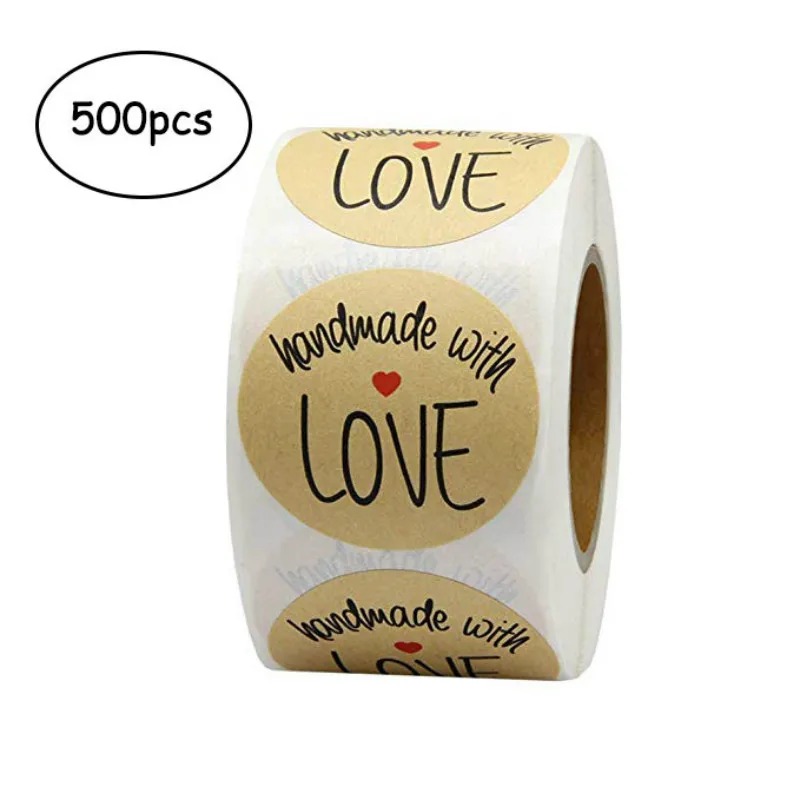 

Natural Kraft "Handmade with love" Stickers seal labels sticker scarpbooking for Package handmade sticker stationery 500pcs roll