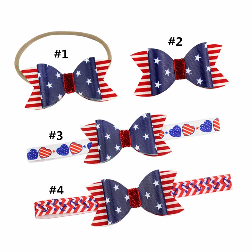 10pcs / lot American Flag Hair bow Clips For Fourth of July Nylon Headband Accessories Kids Patriotic Bow |