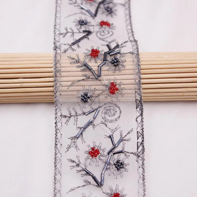

5 Yards Vintage Beaded Lace Trim Flowers Beading Ribbon Lace Ethnic Embroidery Fabric Wedding Dress Collar Accessories
