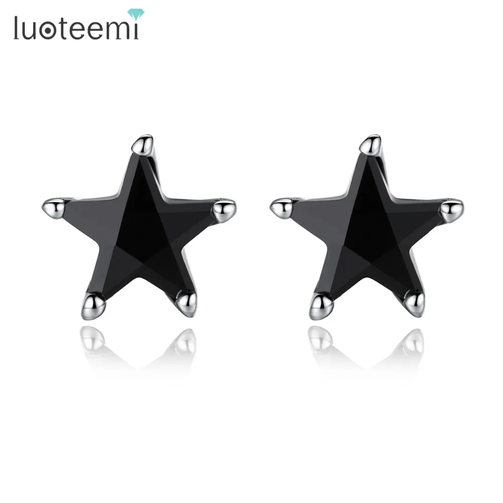 Luoteemi новый милый Серьги гвоздики Черный CZ Star Форма Малый Brincos сладкий подарок для