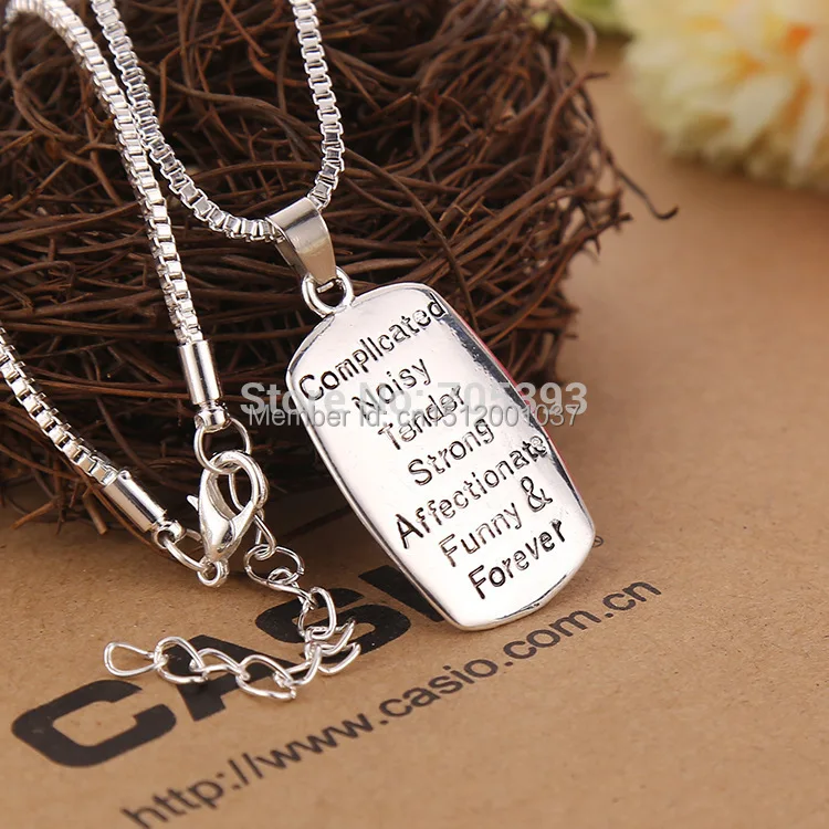 10pcs Vintage Engraved Rectangular Pendant Silver Chain Necklace Stamped Love Between Mother and Daughter Charm Necklaces|necklace sword|necklace