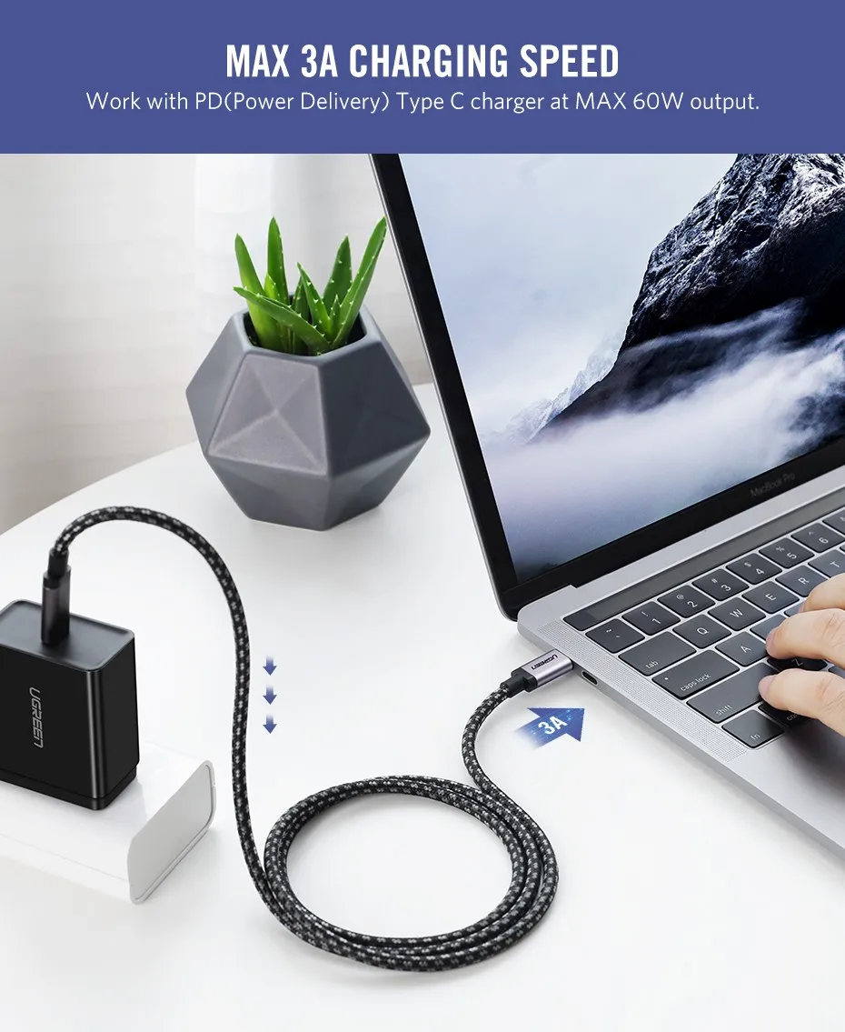 Ugreen Тип USB c 3.1 USB c штекерным Тип-C кабель Мужской быстро Зарядное устройство кабель для сяо 4c Nexus 5x, nexus 6 P, OnePlus 2, zuk Z1, Nokia N1