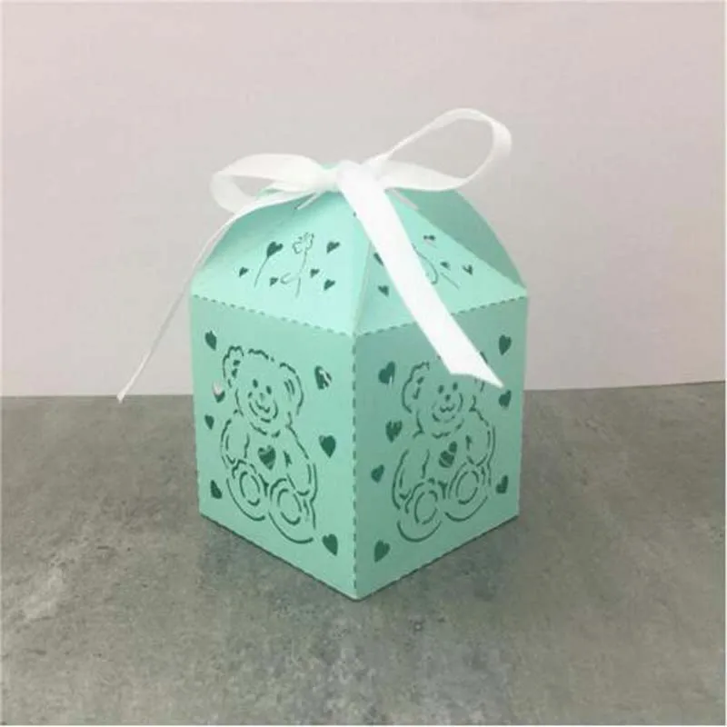 Tiffany Blue 50 шт./лот, лазерная резка, маленькая упаковка для подарка с медведем, коробка для подарков, коробки для предродовой вечеринки, детские украшения на день рождения, свадьбу, вечеринку - Цвет: Tiffany Blue