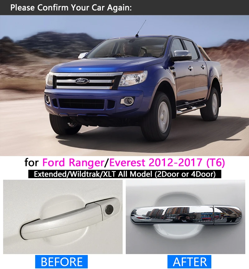 Хромированная крышка ручки для Ford Ranger Everest 2012-2017 комплект отделки расширенный