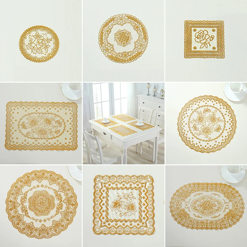 2 шт. ПВХ материал Золотая чашка столовые приборы Домашний Настольный коврик coaster