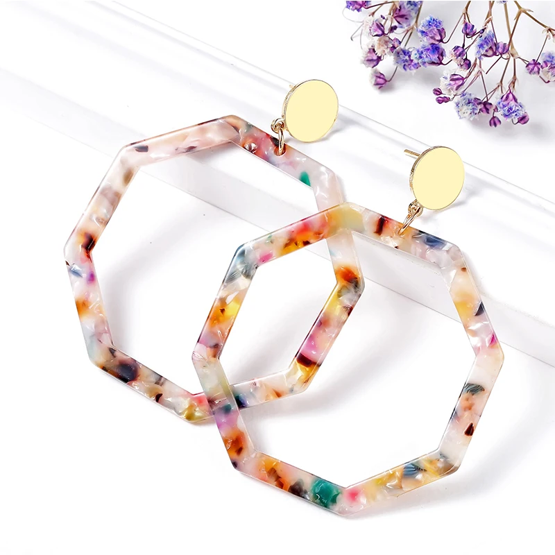 Новый модный разноцветный акриловый многоугольник Висячие серьги для женщин