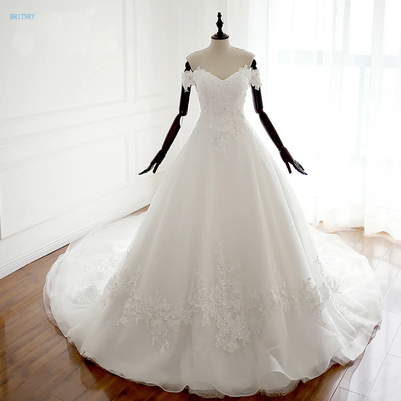 

BRITNRY Sweetheart Vintage Wedding Dress Natual Waist Lace Appliques Plus Size Wedding Dress White Ivory A Line Bride Dress