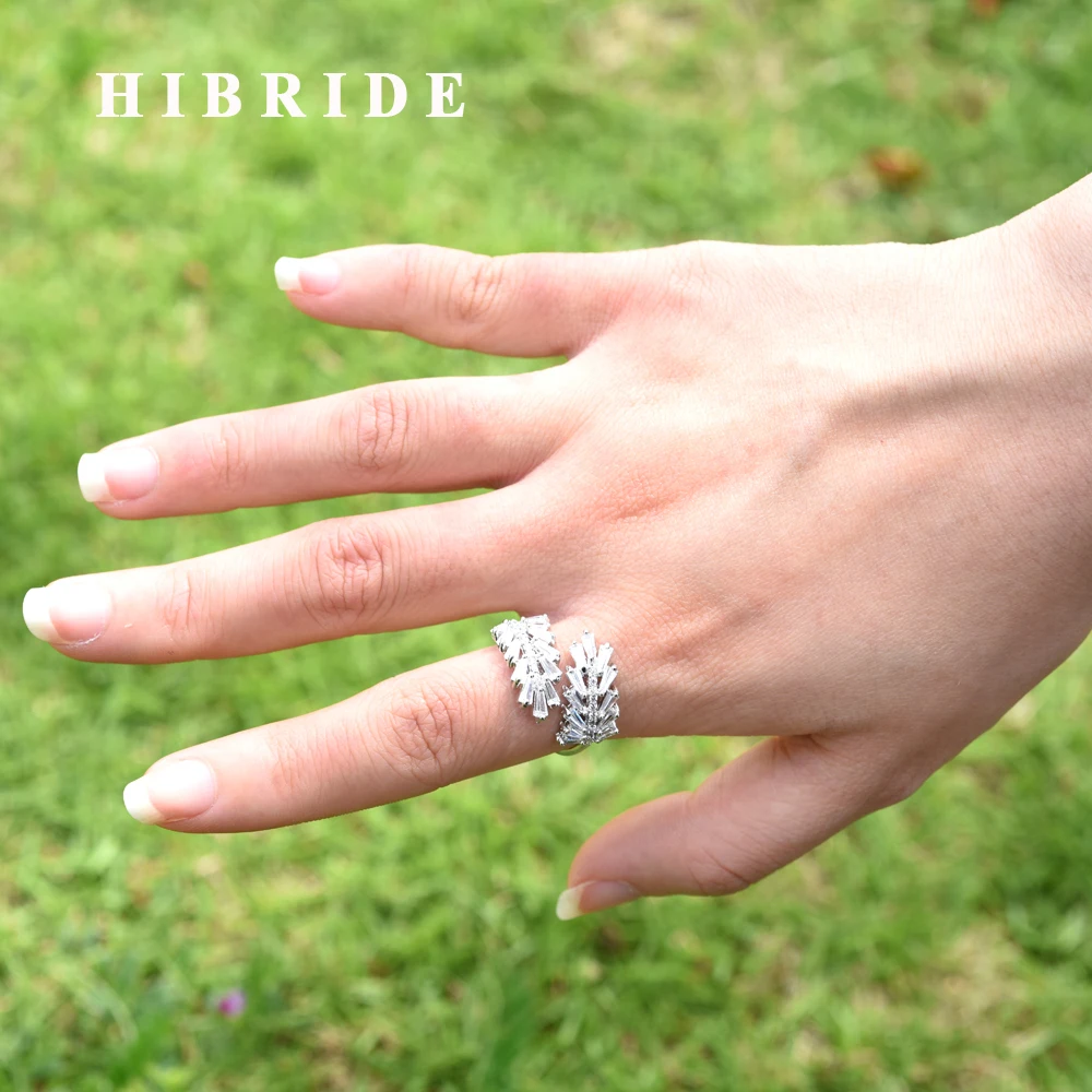 

HIBRID Trendy Women's Jewelry Hand Made AAA Cubic Zirconia Pave Adjust Wedding Ring for Women Party Gift bijoux R-18