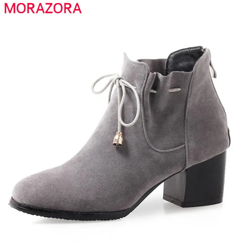 MORAZORA/2020 г. популярные ботильоны женские осенне зимние ботинки из флока с