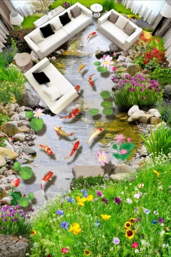 

[Самоклеющиеся] 3D садовые крик рыбы 2 Нескользящие водонепроницаемые фото самоклеющиеся наклейки для пола обои фотообои настенная печать