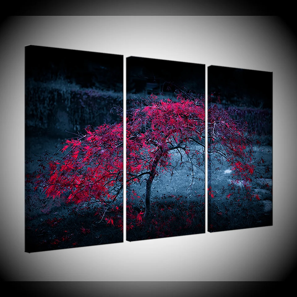 

Modular Canvas HD Prints Posters Home Decor Wall Art Pictures 3 Pieces Red Tree Art Scenery Landscape Paintings Framework