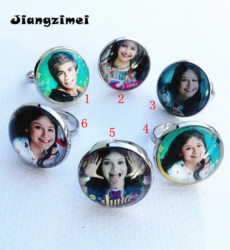 

24 шт./лот (смешанные 8 моделей) Super pop singer Soy Luna фото Кольца Серебряный крутящий момент I'm moon glass мультяшное кольцо на палец