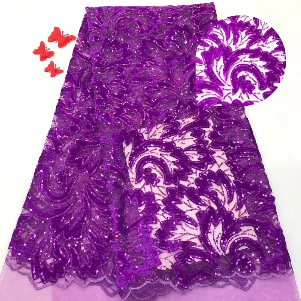 

African tulle velvet embroidery lace fabrics, hot - selling fashion sequined lace fabric party dresses
