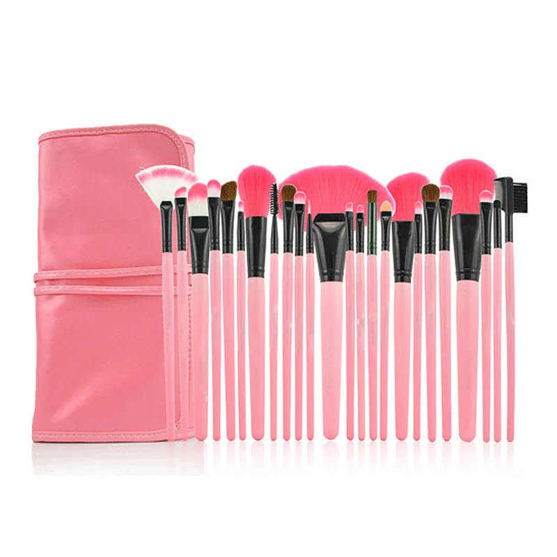 24 шт. Профессиональный набор кистей для макияжа Розовый инструмент + розовый