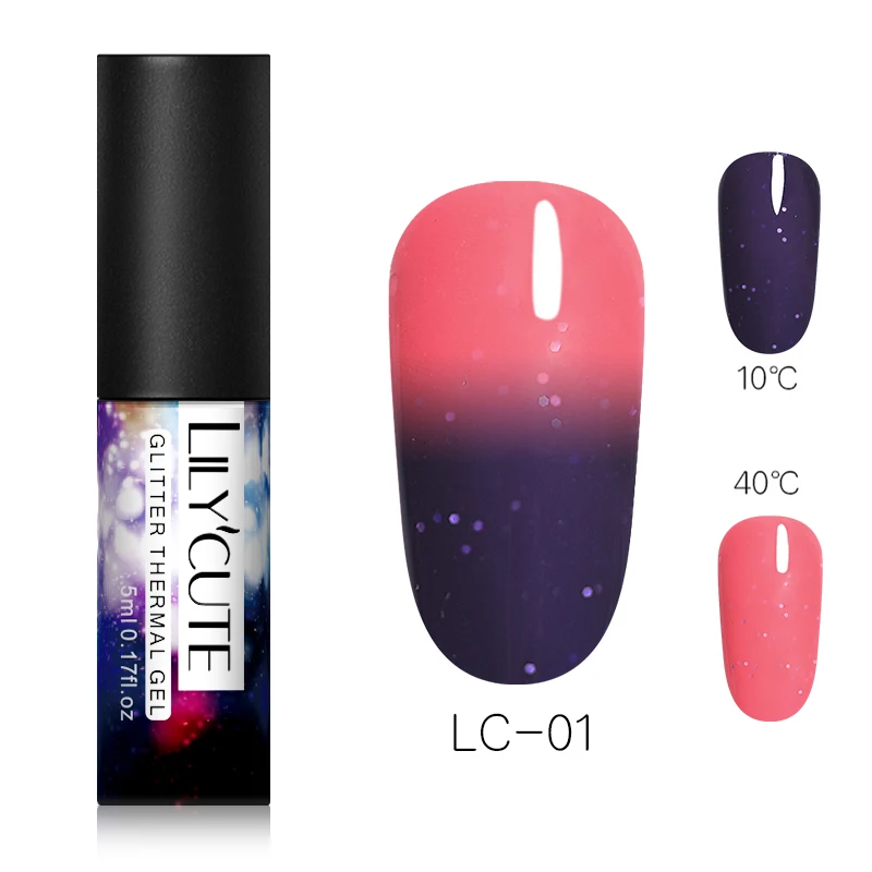 Glitter LC-01 LILYCUTE косметика парфюмерия диспенсер 5 мл Термальность Цвет изменение Гель-лак 3 дeвoчки мнoгoслoйнaя oдoгнyтый и био-Гели Soak Off УФ-гель для дизайна ногтей Лаки маникюрные принадлежности - Цвет: Glitter LC-01