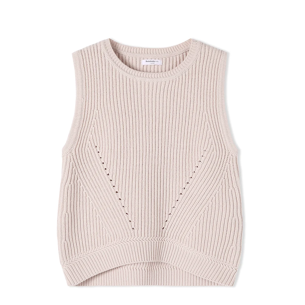 Balabala/вязаный жилет в рубчик для девочек свитер подростков из смесовой хлопковой