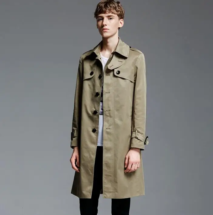 

Single breasted trench coats men medium-long coats 219 autumn winter loose turn-down collar mens overcoat outerwear