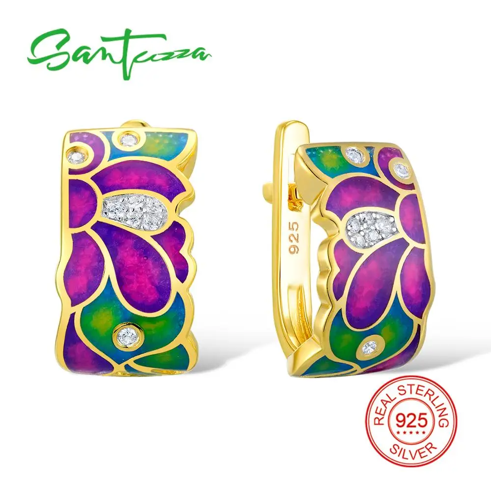 SANTUZZA серебряные серьги для женщин 925 пробы серебряные серьги-гвоздики с камнями Кубический Цирконий brincos Ювелирные изделия с эмалью