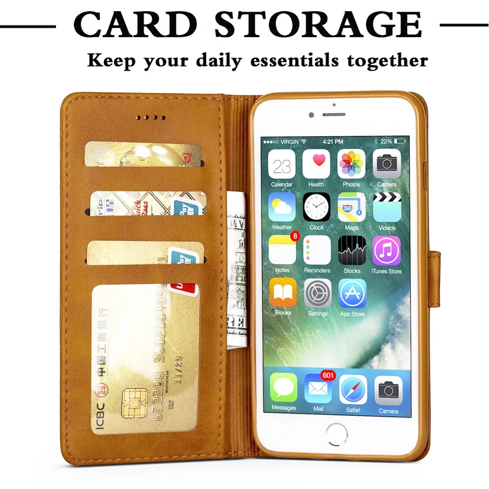 Для Coque iPhone 8 чехол iPhone 7 чехол Роскошный кожаный бумажник чехол для телефона чехол для iPhone 8 Plus Флип кожаный чехол iPhone 7 Plus