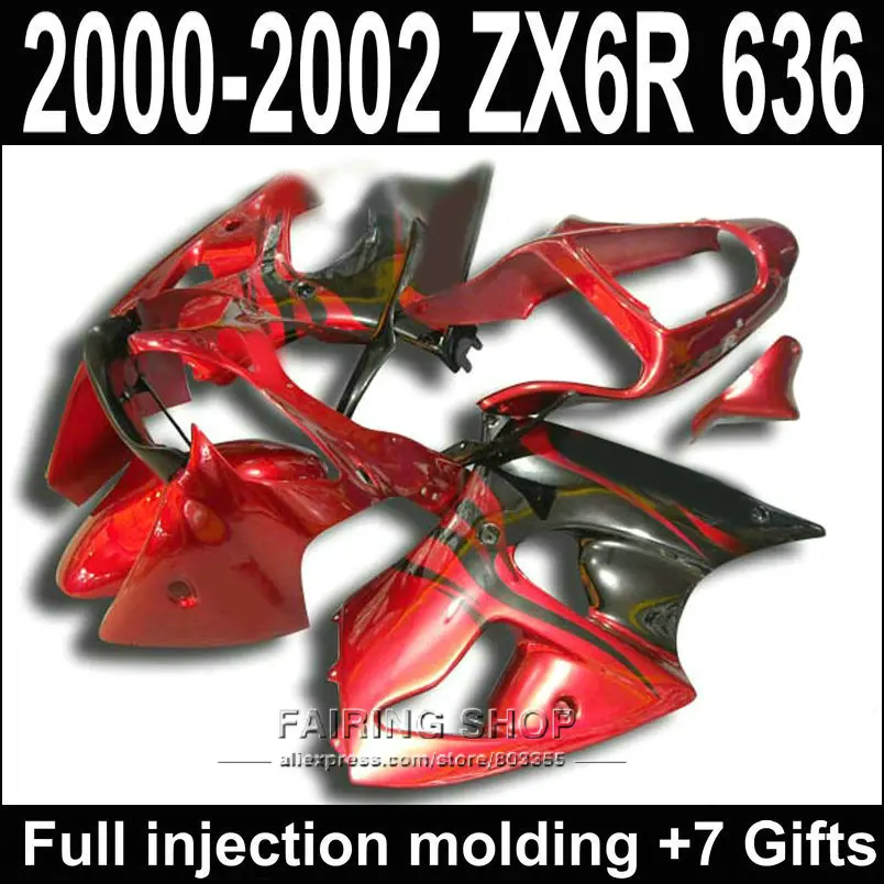 Комплект обтекателей для Kawasaki ZX 6R 2000 2002 2001 ( 100% fit ) zx6r 00 01 02 красный черный