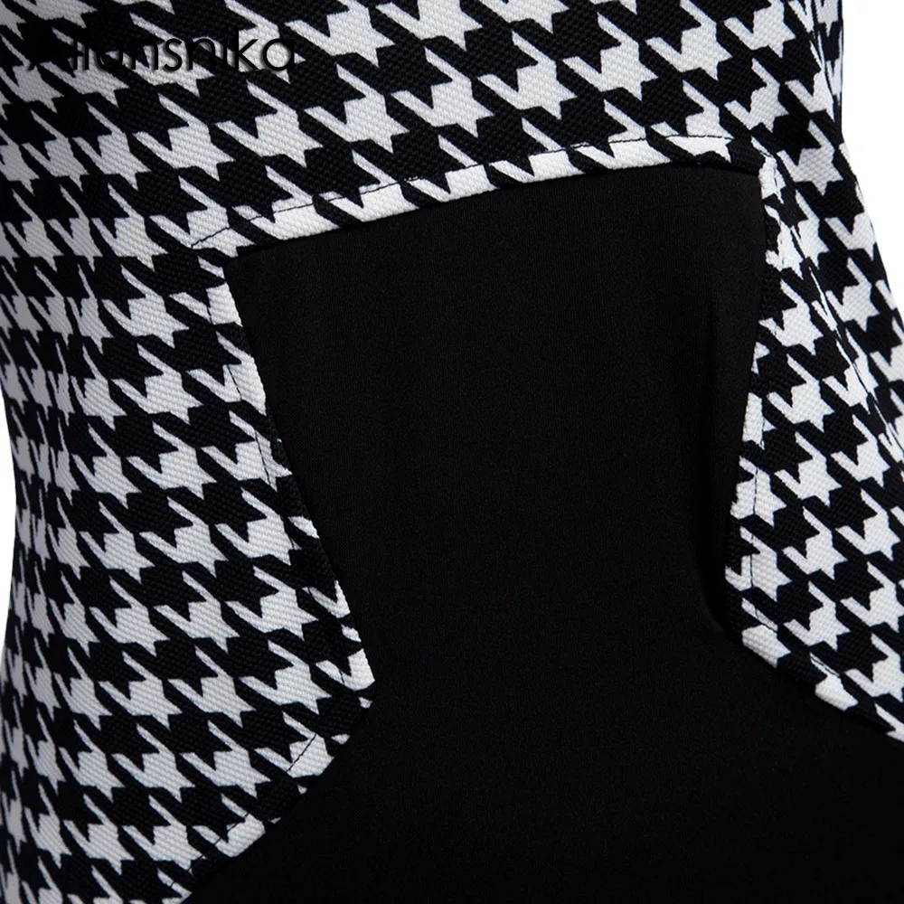 Ailunsnika 2018 Women Fashion O-Neck Half Sleeve Plaid Slimming Bodycon Party Casual Knee-Length Pencil Dress YE-D034 Женская одежда