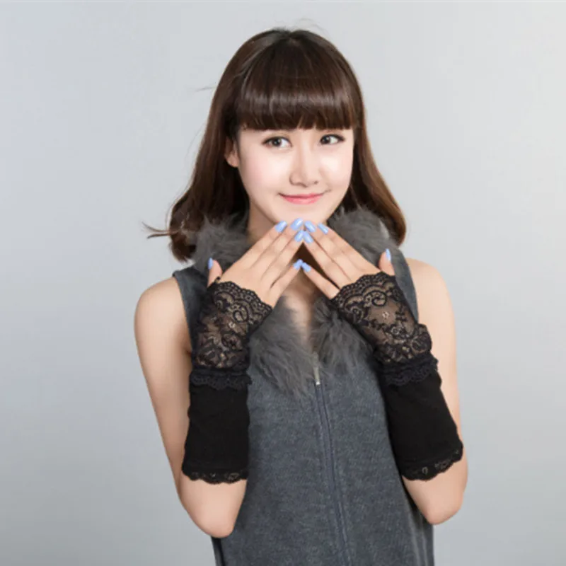 Зимние теплые перчатки для женщин черные хлопковые длинные без пальцев