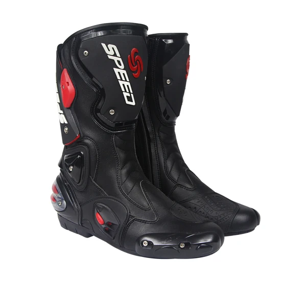 black Кожаные ботинки в байкерском стиле из ультрафибры; обувь для мотокросса; Stiefel Bottes Laarzen Bot Botas Stivali в подарок - Цвет: black