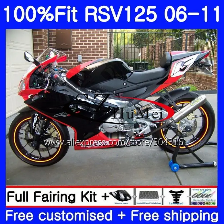 Впрыска для Aprilia RS-125 RS125 06 07 08 09 10 11 80NO. 1 RS4 RSV125 RS 125 2006 2007 2008 2009 2010 2011 обтекателя красный черный