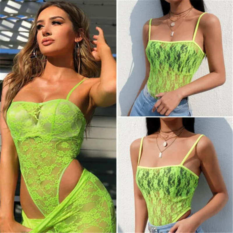 

2019 Fashion Women Erotic Lace Bodysuits See-through Bodycon Underwear Nightwear Beach Club Jumpsuits