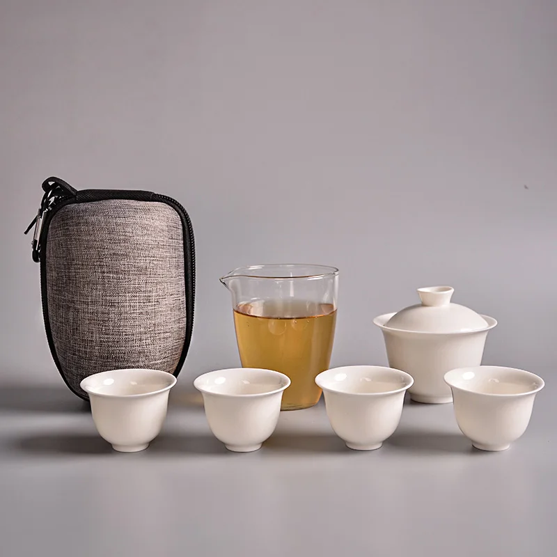 Style B TANGPIN white ceramic teapot kettle gaiwan tea cup chinese teaware portable travel tea sets with travel bag - Цвет: Style B