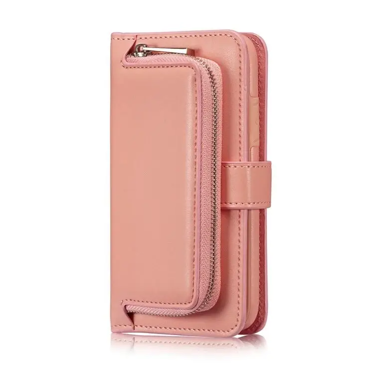 Pink Чехол-кошелек на молнии для iPhone XS Max XR X S, чехол 2 в 1, Магнитный кожаный чехол для iPhone 8 Plus, 8, 7, 6, 6 S, Роскошный кошелек, чехол EEMIA - Цвет: Pink