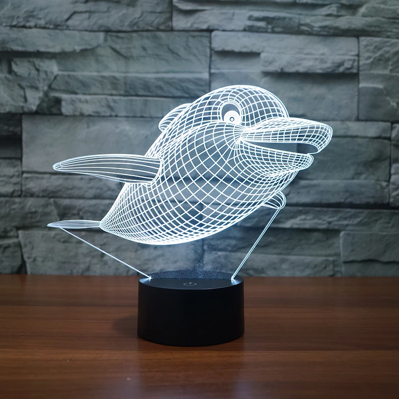 Дельфин дизайн 7 меняющихся цветов 3d иллюзия ночника | Лампы и освещение