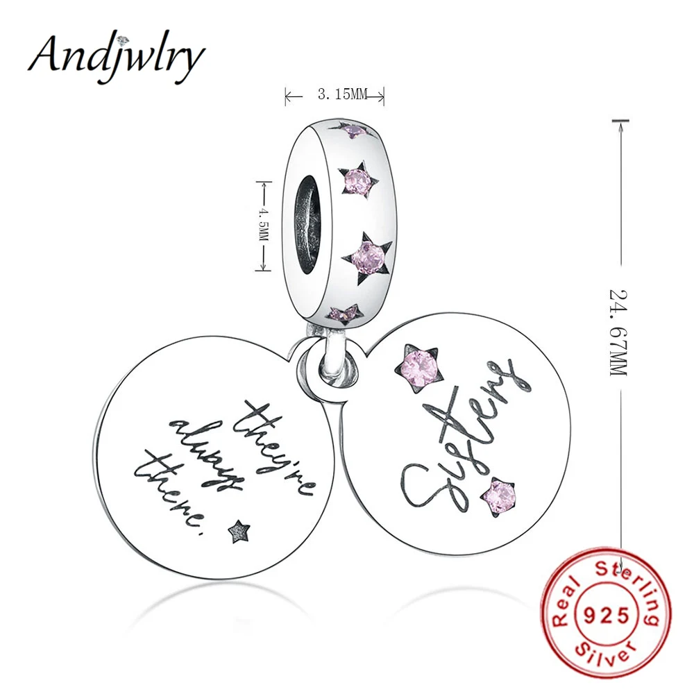 Браслет Pandora Charms из стерлингового серебра 925 пробы, серьги кулон Forever Sisters, очаровательные женские украшения DIY Berloque 925