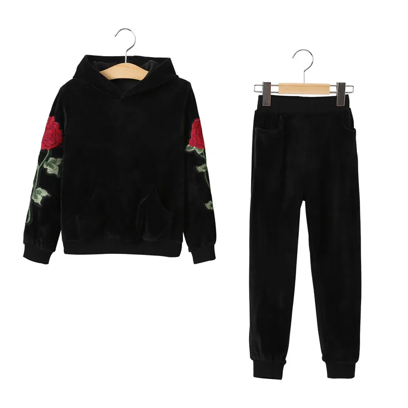 С капюшоном велюр детская одежда для девочек пальто комплект со штанами