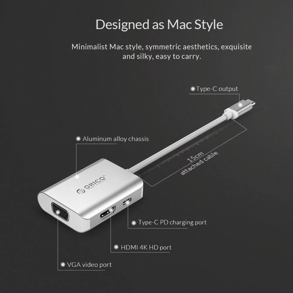 Док станция ORICO Type C на * 1 / HDMI VGA Зарядные порты для Samsung Galaxy S9 Note 8 Huawei P20 MacBook