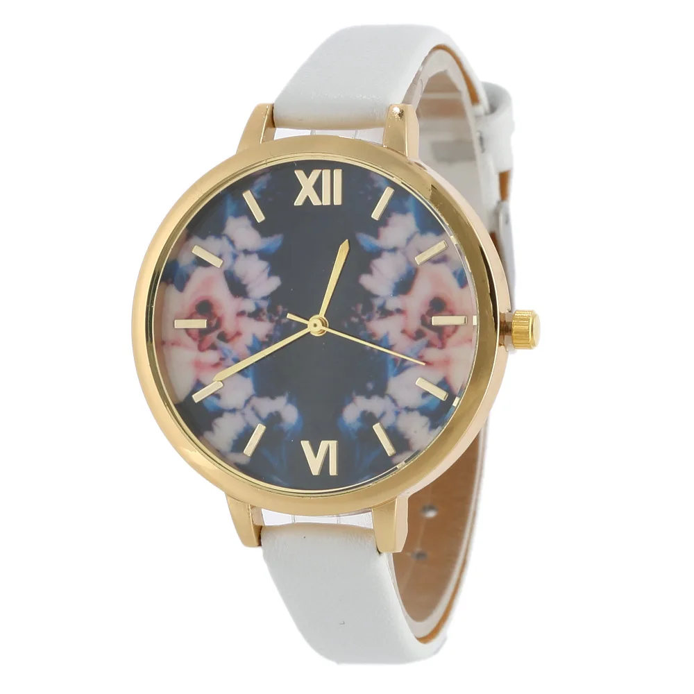 2017 новый печать мода часы тонкий кожаный пояс кварцевые роман женские часы|watch
