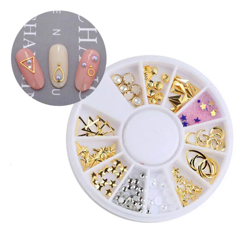 3D полые украшения для ногтей металлические Смешанные формы золотые Типсы DIY