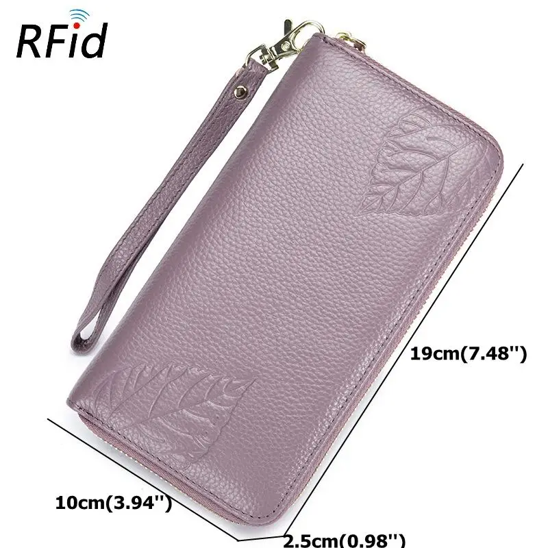 Зеленый женский длинный кошелек RFID из натуральной кожи, кошелек для карт, 6 дюймов, сумка для телефона, Женский Большой Вместительный клатч, кошелек, кредитный держатель для карт