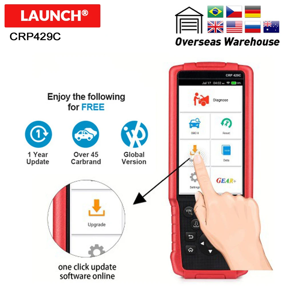 Считыватель кодов LAUNCH X431 CRP429C OBD2 Поддержка двигателя/ABS/подушки безопасности/AT + 11