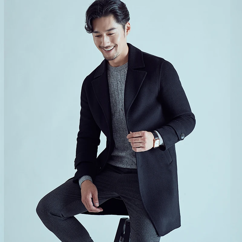 Мужской шерстяной Тренч KOLMAKOV классический черный с двойным лицом Hommbre M 3XL зима